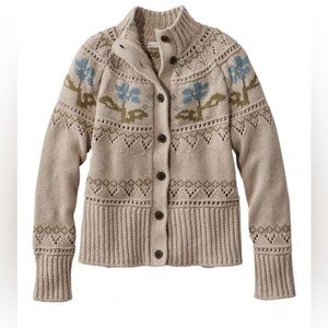 LL Bean signature cotton fisherman cardigan in floral fair isle